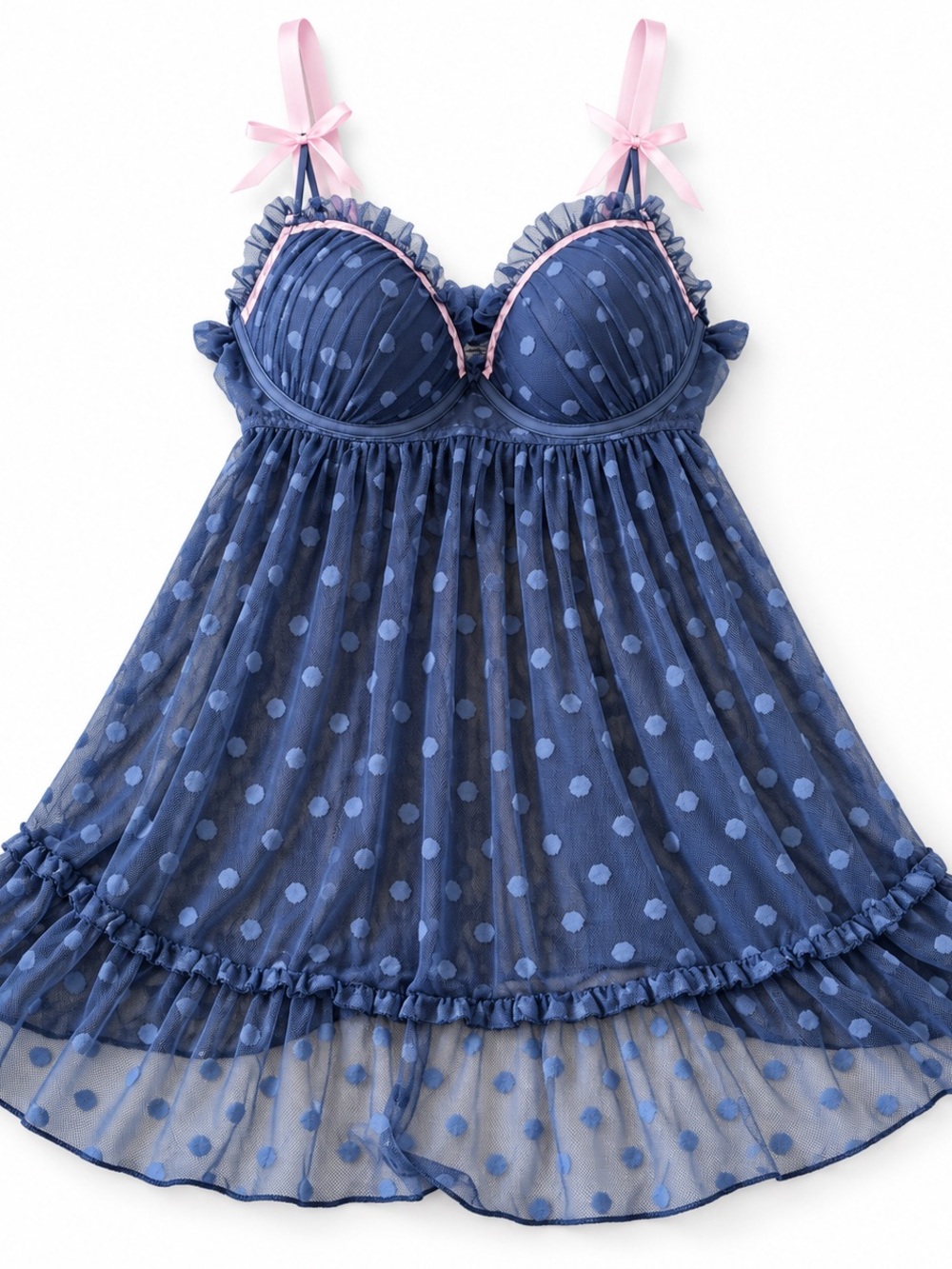 Gray Polka Dot Babydoll Nightdress with Pink - NWOT